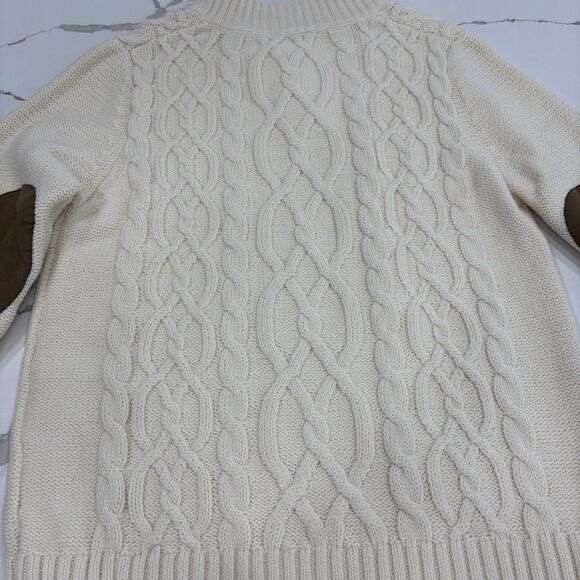 Hanna Andersson Sweater Boys Size 8 Cream Cable Knit Elbow Patches Fisherman - Picture 5 of 6